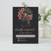 Gothic Red & Gold Floral Spider Web Handfasting RSVP Kaartje (Staand voorkant)