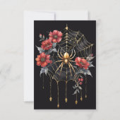 Gothic Red & Gold Floral Spider Web Handfasting RSVP Kaartje (Achterkant)
