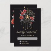 Gothic Red & Gold Floral Spider Web Handfasting RSVP Kaartje (Voorkant / Achterkant)