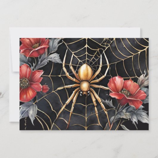Gothic Red & Gold Floral Spider Web Handfasting Save The Date (Achterkant)