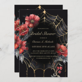 Gothic Red & Gold Floral Spider Web Vrijgezellenfe Kaart