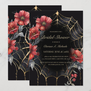 Gothic Red & Gold Floral Spider Web Vrijgezellenfe Kaart