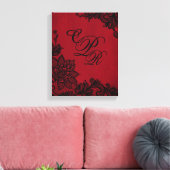 Gothic Red Grunge Black Lace Weddenemonogram Canvas Afdruk (Insitu (Woonkamer))