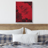 Gothic Red Grunge Black Lace Weddenemonogram Canvas Afdruk (Insitu (Slaapkamer))