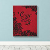 Gothic Red Grunge Black Lace Weddenemonogram Canvas Afdruk (Insitu (Houten vloer))