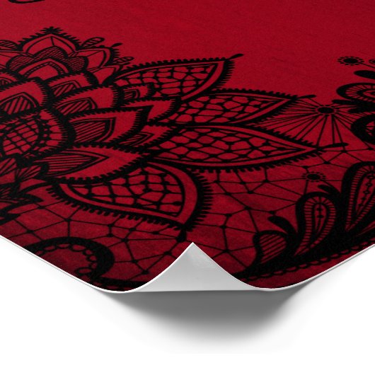 Gothic Red Grunge Black Lace Weddenemonogram Poster (Hoek)