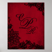 Gothic Red Grunge Black Lace Weddenemonogram Poster (Voorkant)