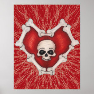 Gothic Red Head met Botten schedel op spiraallijne Poster