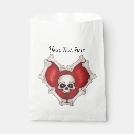 Gothic Red Heart Bone Border White Skull Bedankzakje (Voorkant)