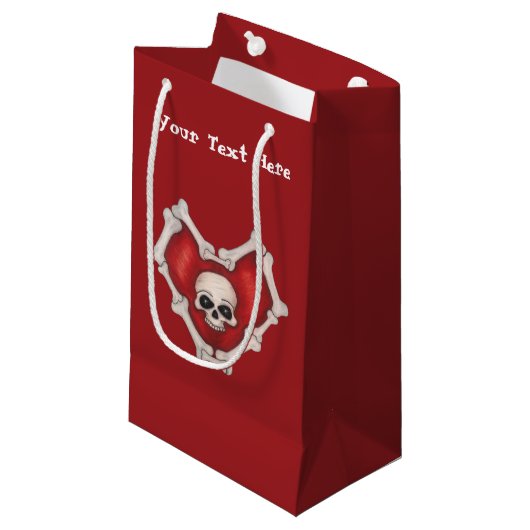 Gothic Red Heart Bone Outline White Skull Donkerro Klein Cadeauzakje (Voorkant Gekanteld)