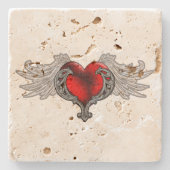 Gothic Red Heart met Angel Wings Stenen Onderzetter (Voorkant)