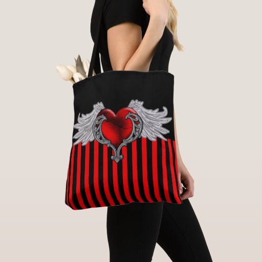 Gothic Red Heart met Angel Wings Tote Bag (Dichtbij)