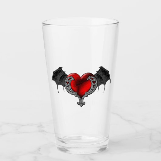 Gothic Red Heart met Bat Wings Glass Cup Glas (Voorkant)