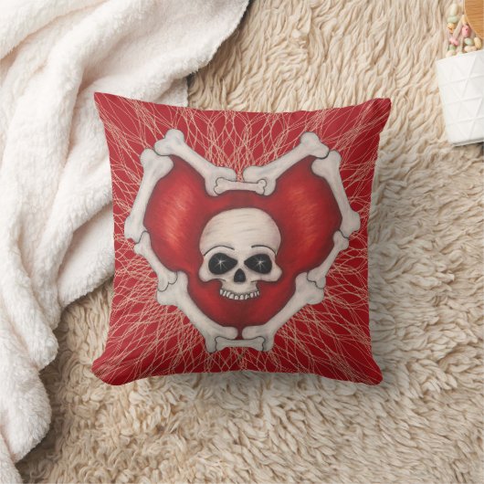Gothic Red Heart on Spirals White Skull and Botten Kussen (Deken)