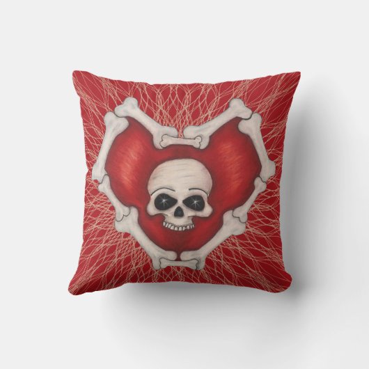 Gothic Red Heart on Spirals White Skull and Botten Kussen (Achterkant)