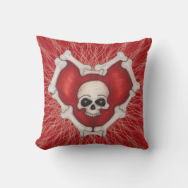 Gothic Red Heart on Spirals White Skull and Botten Kussen
