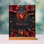 Gothic Red Heart with Roses – Dark Romantic Acryl Bord (Neutraal)