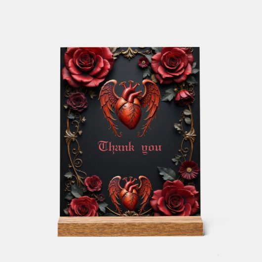 Gothic Red Heart with Roses – Dark Romantic Acryl Bord (Voorkant)