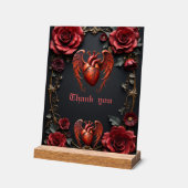 Gothic Red Heart with Roses – Dark Romantic Acryl Bord (Hoek)