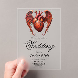 Gothic Red Heart with Roses – Dark Romantic  Acryl Uitnodigingen