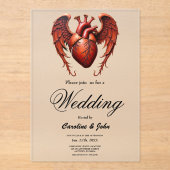 Gothic Red Heart with Roses – Dark Romantic  Acryl Uitnodigingen (Voorkant)