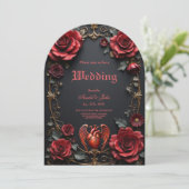 Gothic Red Heart with Roses – Dark Romantic  Kaart (Staand voorkant)
