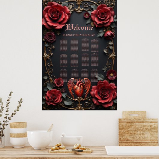 Gothic Red Heart with Roses – Dark Romantic Poster (Keuken)