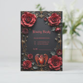Gothic Red Heart with Roses – Dark Romantic RSVP Kaartje (Staand voorkant)