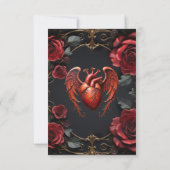 Gothic Red Heart with Roses – Dark Romantic RSVP Kaartje (Achterkant)