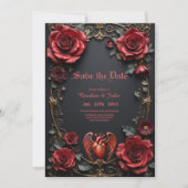 Gothic Red Heart with Roses – Dark Romantic  Save The Date (Voorkant)