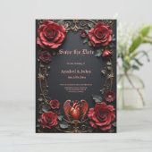 Gothic Red Heart with Roses – Dark Romantic  Save The Date (Staand voorkant)