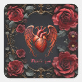 Gothic Red Heart with Roses – Dark Romantic  Vierkante Sticker (Voorkant)