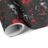 Gothic Red Hearts and Gray Skulls Cadeaupapier (Rol Hoek)