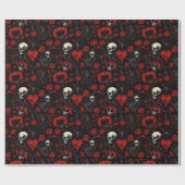 Gothic Red Hearts and Skulls Cadeaupapier (Vlak)