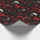 Gothic Red Hearts and Skulls Cadeaupapier (Hoek)