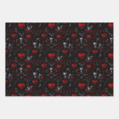 Gothic Red Hearts Black Flowers and Gray Skulls Inpakpapier Vel (Voorkant 3)