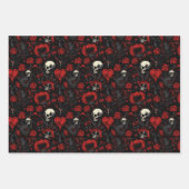 Gothic Red Hearts Black Flowers and Skulls Inpakpapier Vel (Voorkant)
