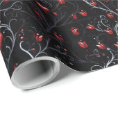 Gothic Red Hearts Gray Metal Fine Lines Cadeaupapier (Rol Hoek)