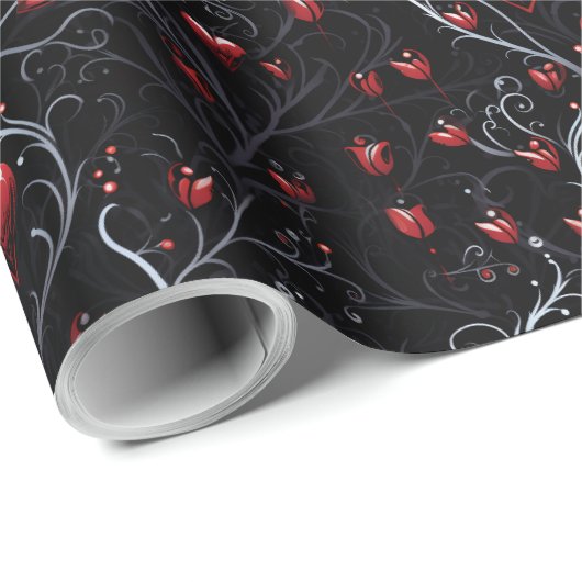 Gothic Red Hearts Gray Metal Fine Lines Cadeaupapier (Rol Hoek)