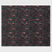 Gothic Red Hearts Gray Metal Fine Lines Cadeaupapier (Vlak)