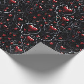 Gothic Red Hearts Gray Metal Fine Lines Cadeaupapier (Hoek)