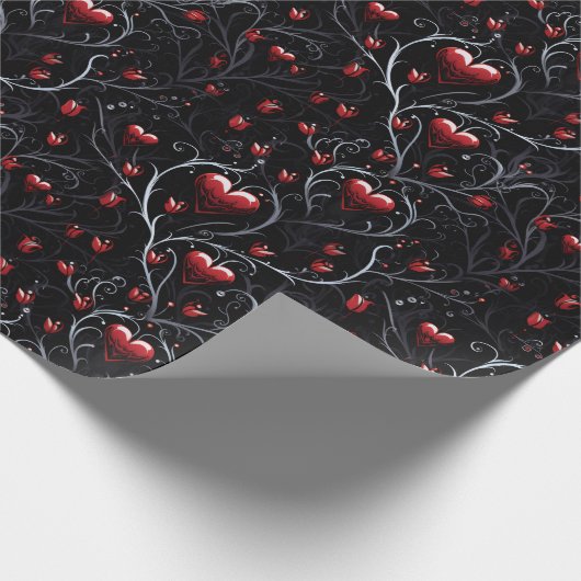 Gothic Red Hearts Gray Metal Fine Lines Cadeaupapier (Hoek)