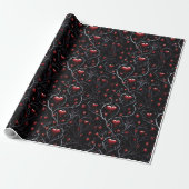 Gothic Red Hearts Gray Metal Fine Lines Cadeaupapier (Uitgerold)
