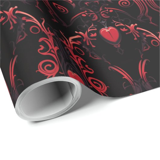 Gothic Red Hearts Intricate Design Cadeaupapier (Rol Hoek)
