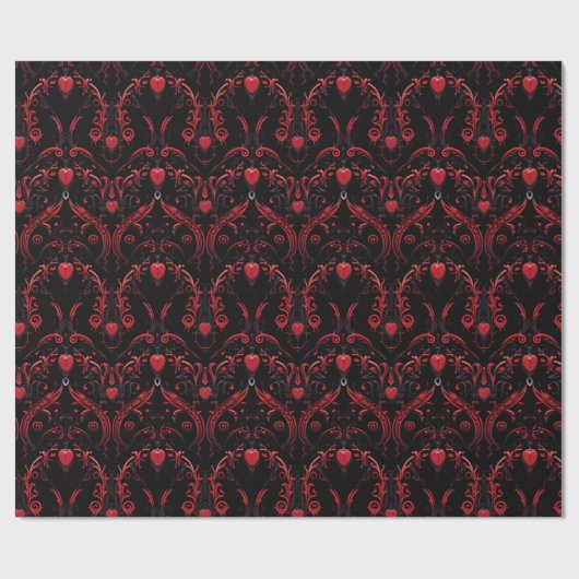 Gothic Red Hearts Intricate Design Cadeaupapier (Vlak)