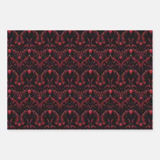 Gothic Red Hearts Intricate Inpakpapier Vel (Voorkant 3)