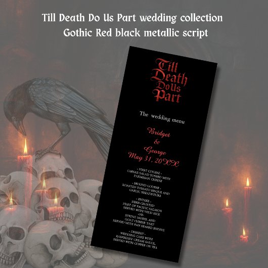 Gothic Red Metallic Script op zwart menu
