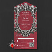 Gothic Red Moody Victoriaans Lijst QR-code All In One Uitnodiging