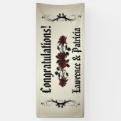 Gothic Red Rose Antiek Gold Wedding Spandoek (Verticaal)
