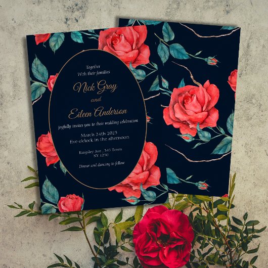  Gothic Red Rose bruiloft uitnodiging